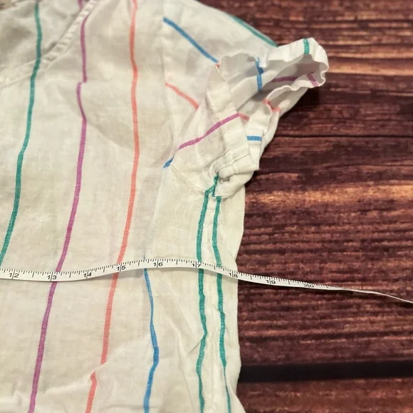 Women’s Christian Sirano Linen Strip Short Sleeve Too Size S - Picture 2 of 5